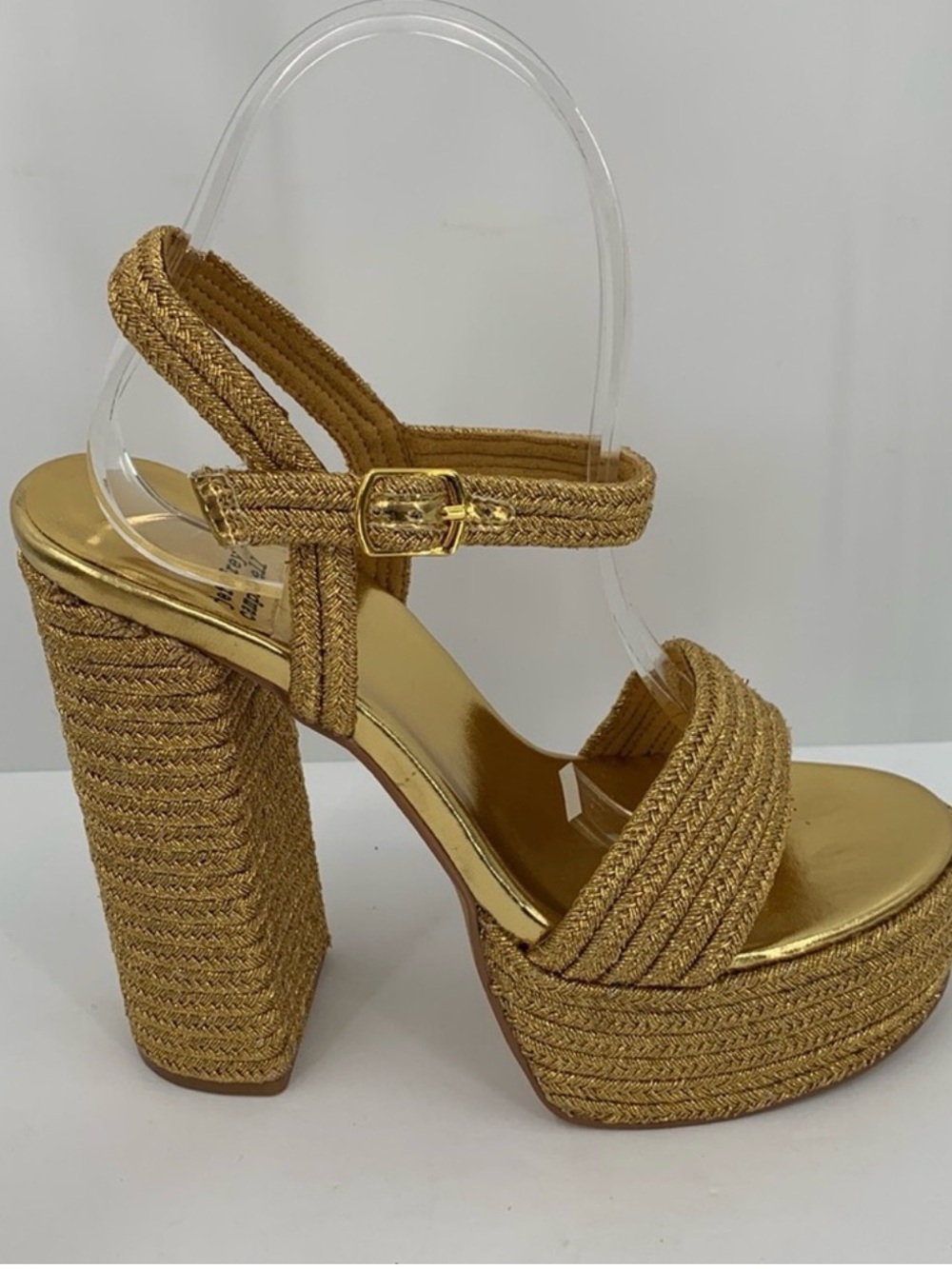 Jeffrey Campbell Yachty Platform sandal shoe chunky heel metallic gold disco 8